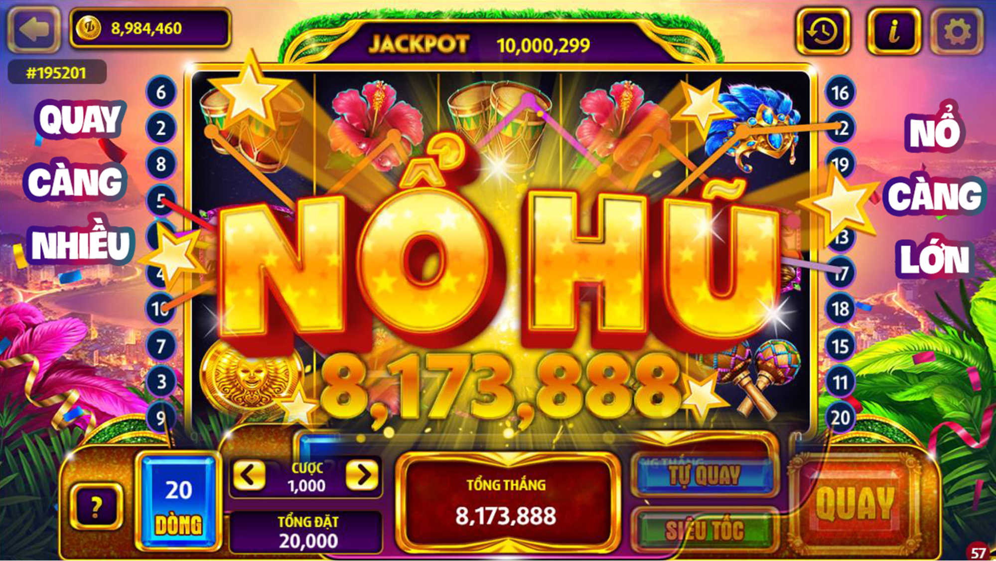 Màn hình 8xbet xuất hiện tối thiểu 3 biểu tượng giống nhau bạn sẽ nhận thưởng 